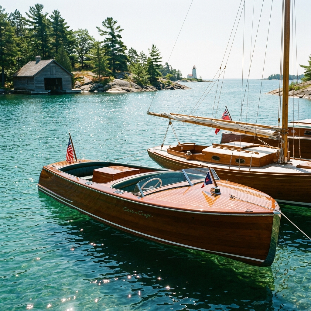 Restored wooden boats on Georgian Bay